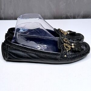 Tod's Driving Moccasins Women 39 Black Leather Gold Horsebit Tassel Loafers
